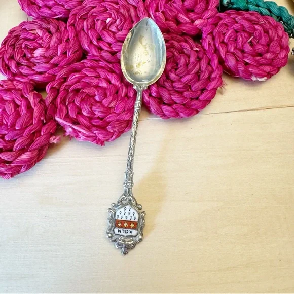 800 Silver Vintage Germany Enamel "Cologne / Köln" Coat of Arms Spoon - Picture 4 of 8